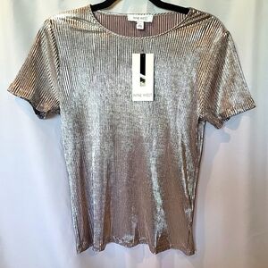 Nine West Silver Metallic Women's Top Size S Pleated Shirt NWT